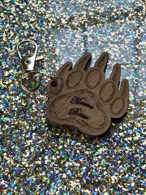 Engraved Wooden mama bear Paw Keychain - Brown